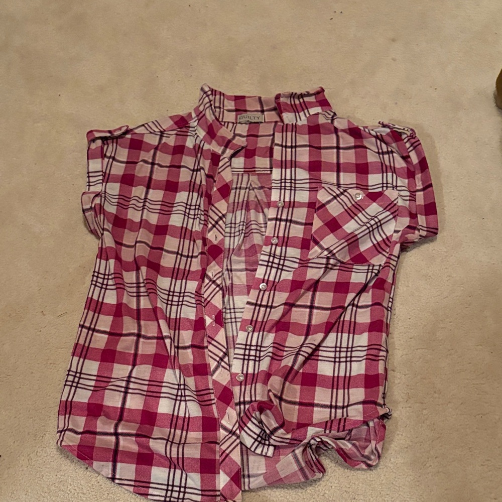 Women's Plaid Button Down Shirt in Pink and White
